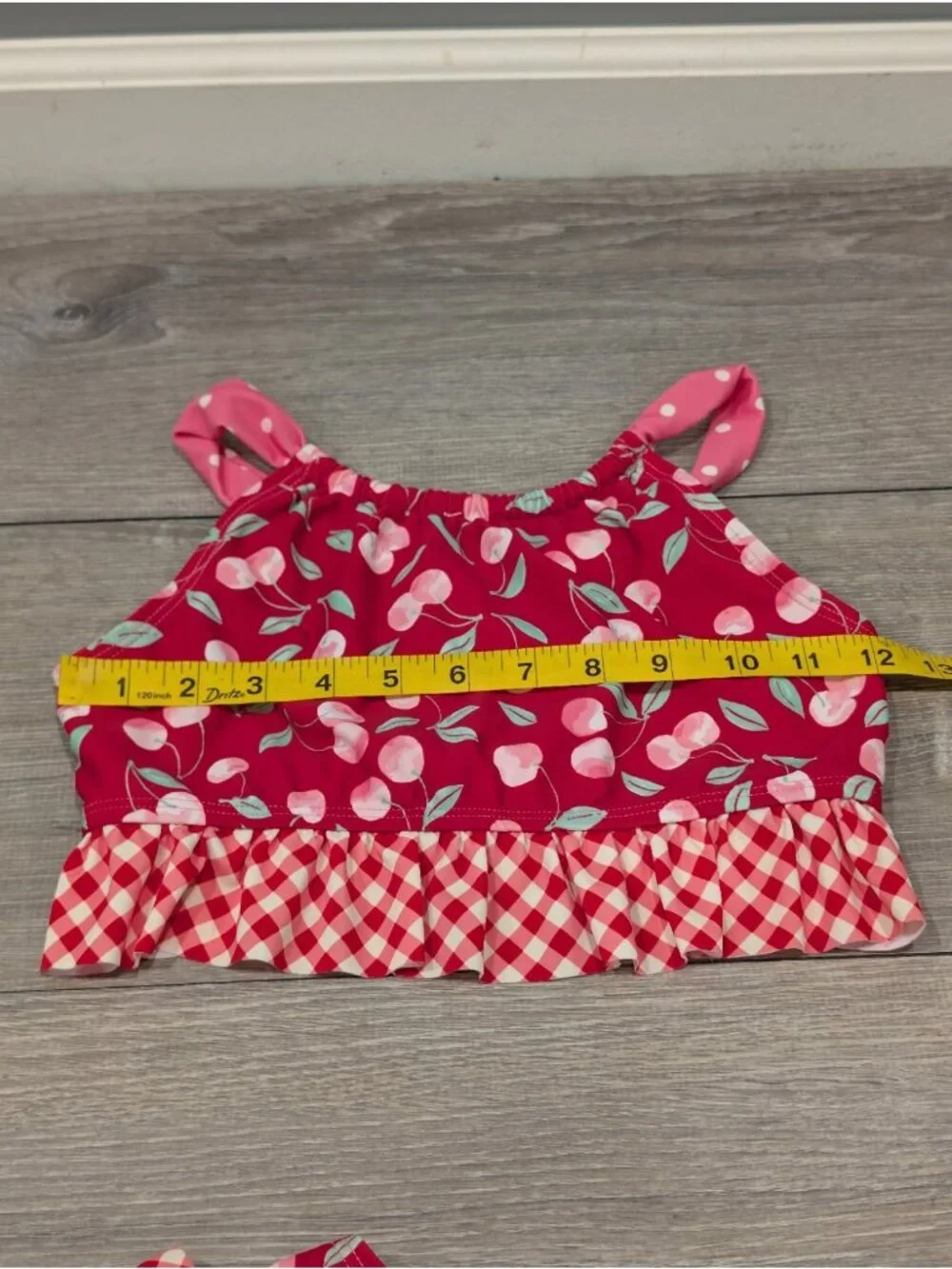 Matilda Jane Girls Sandy Springs Cherry Gingham Red Ruffle Two-Piece Swimsuit 10